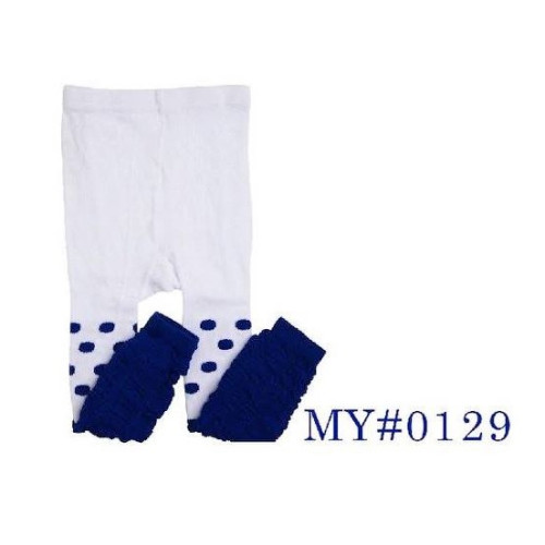 MY#0129 JuDanzy (My Little Legs) ~ White and blue dot rouched Footless Tights 襪褲仔