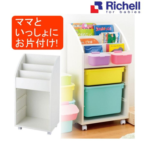SD222 Richell木製書架/雜物櫃連5個收納箱-日本製