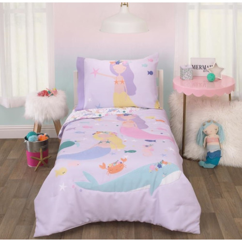 (美國兒童床專用) PAR#0003/A-Mermaid (Parent's Choice 4-Piece Mermaid Toddler Bedding Set) 兒童床上用品
