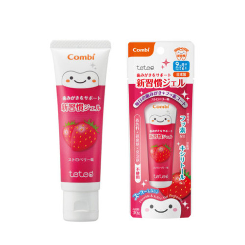SD128-B 日本Combi Teteo可吞食嬰幼兒啫喱牙膏(草莓味) – 日本製造